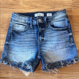 KanCan Blue Frayed Denim Shorts Girls 14 WORN ONCE